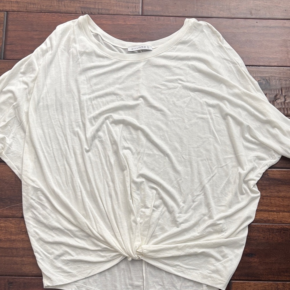 William B Cream Knot-Front Short Sleeve Tee 3/4 sleeve